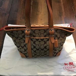 Coach Signature Jacquard Brown Shoulder Bag